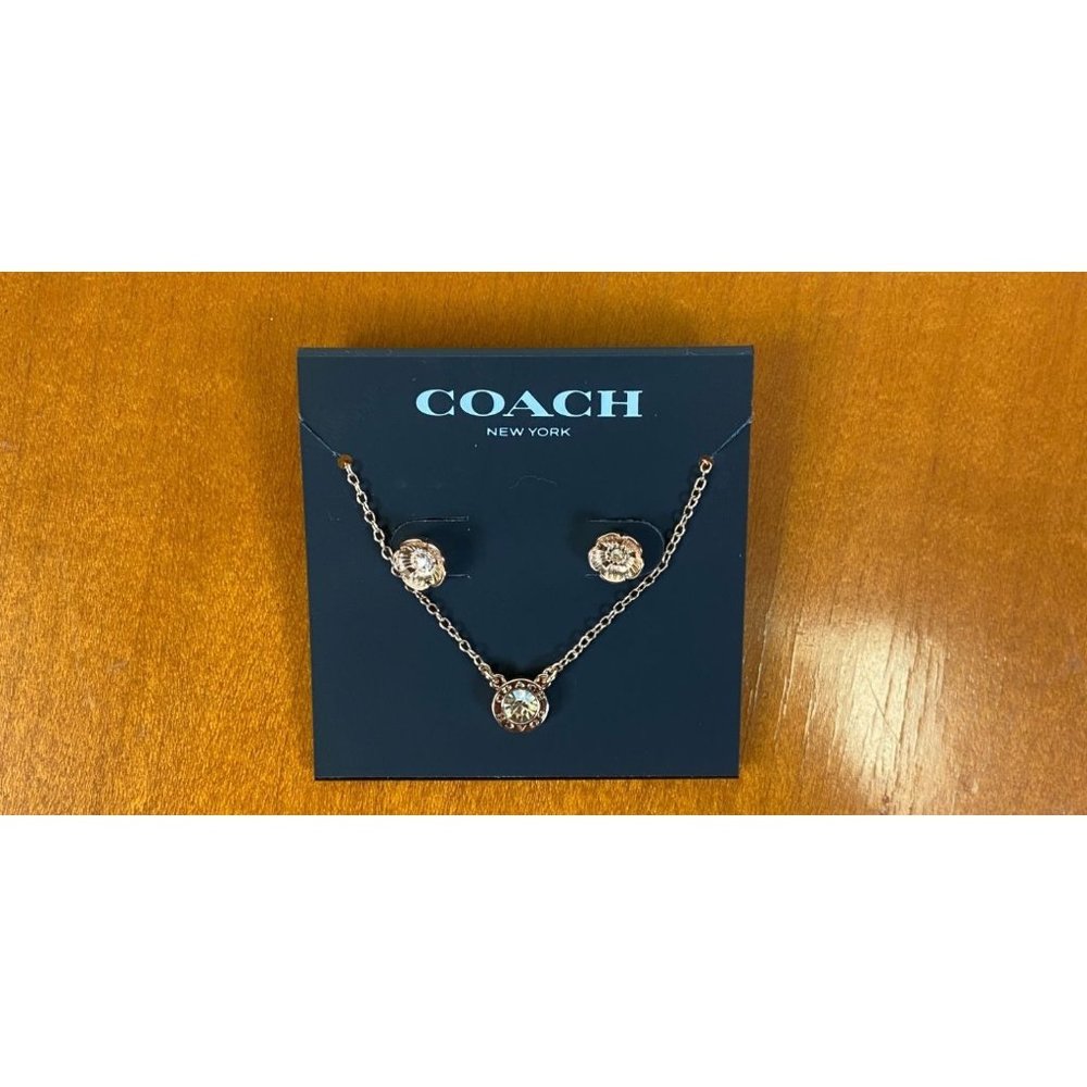 Coach Open Circle Necklace and Tea Rose Stud Set - Picture 3 of 4